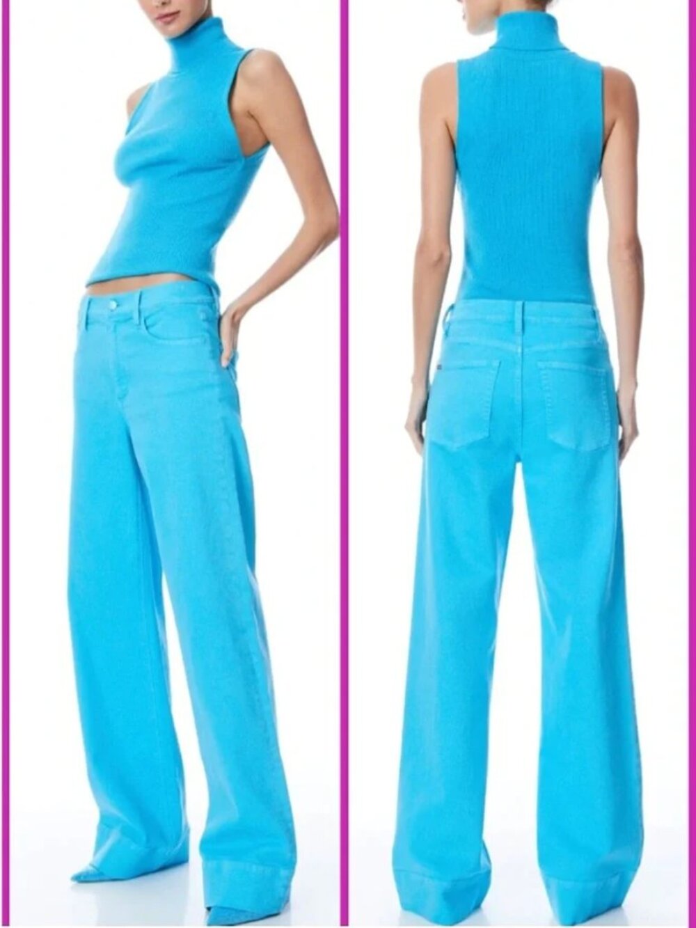 Alice + Olivia Sofia High Rise Wide Leg Boyfriend Jeans Ocean Floor Blue Sz 25